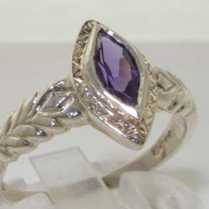 925 Sterling Silver Real Genuine Amethyst Womens Band Ring - Size 7