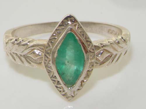 925 Sterling Silver Real Genuine Emerald Womens Solitaire Engagement Ring - Size 6