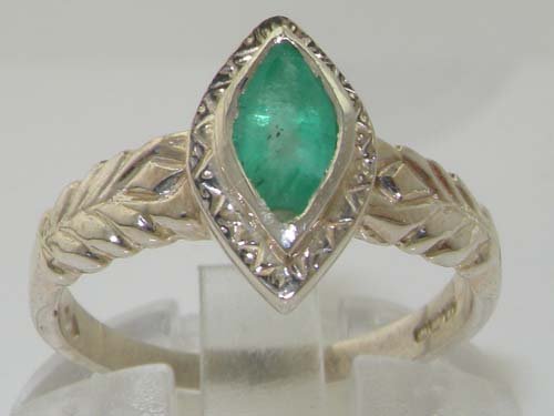 925 Sterling Silver Real Genuine Emerald Womens Solitaire Engagement Ring - Size 6