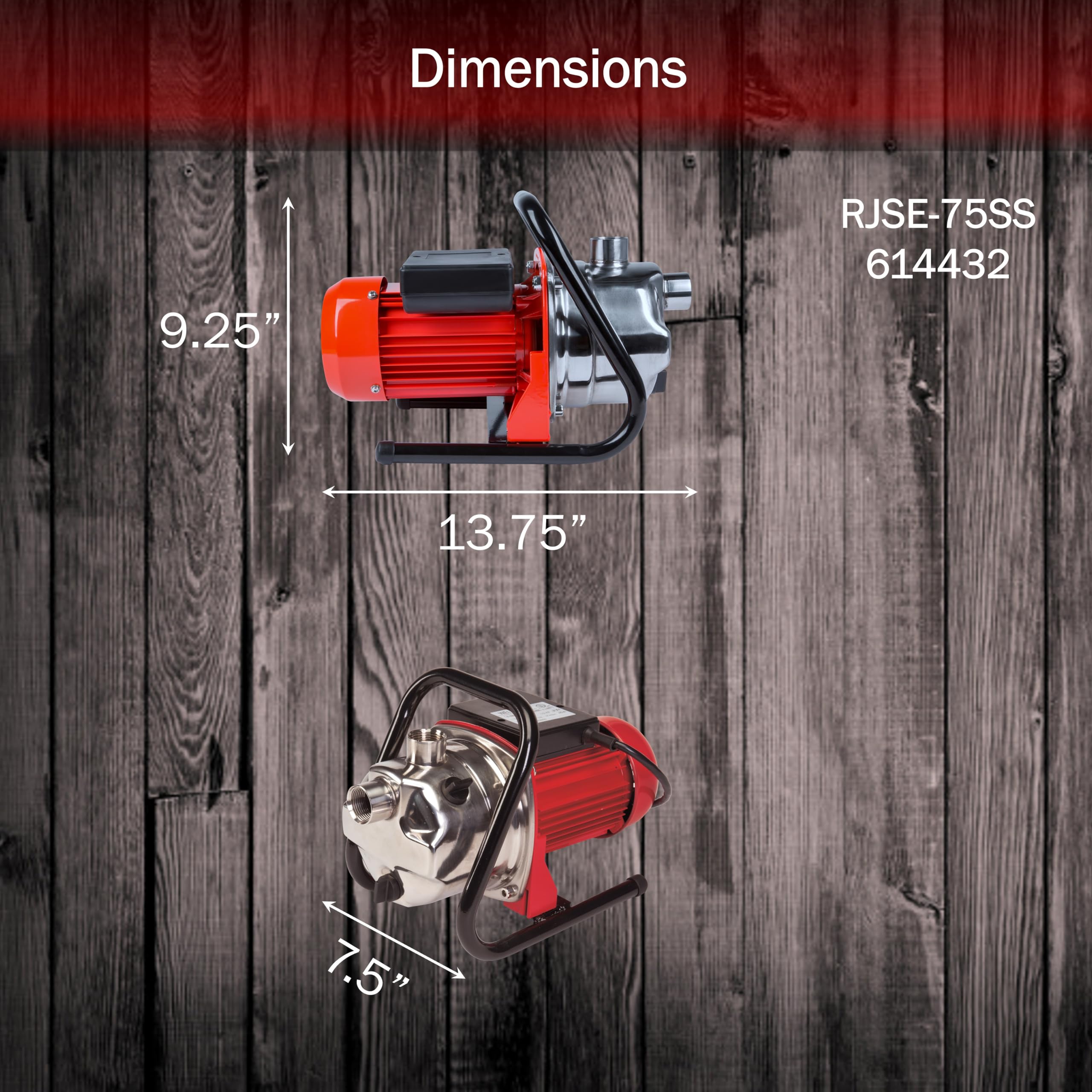 Red Lion RJSE-75SS 115 Volt, 3/4 HP, 11 GPM Stainless Steel Sprinkler Utility Pump with 8-ft. Cord, Red, 614432