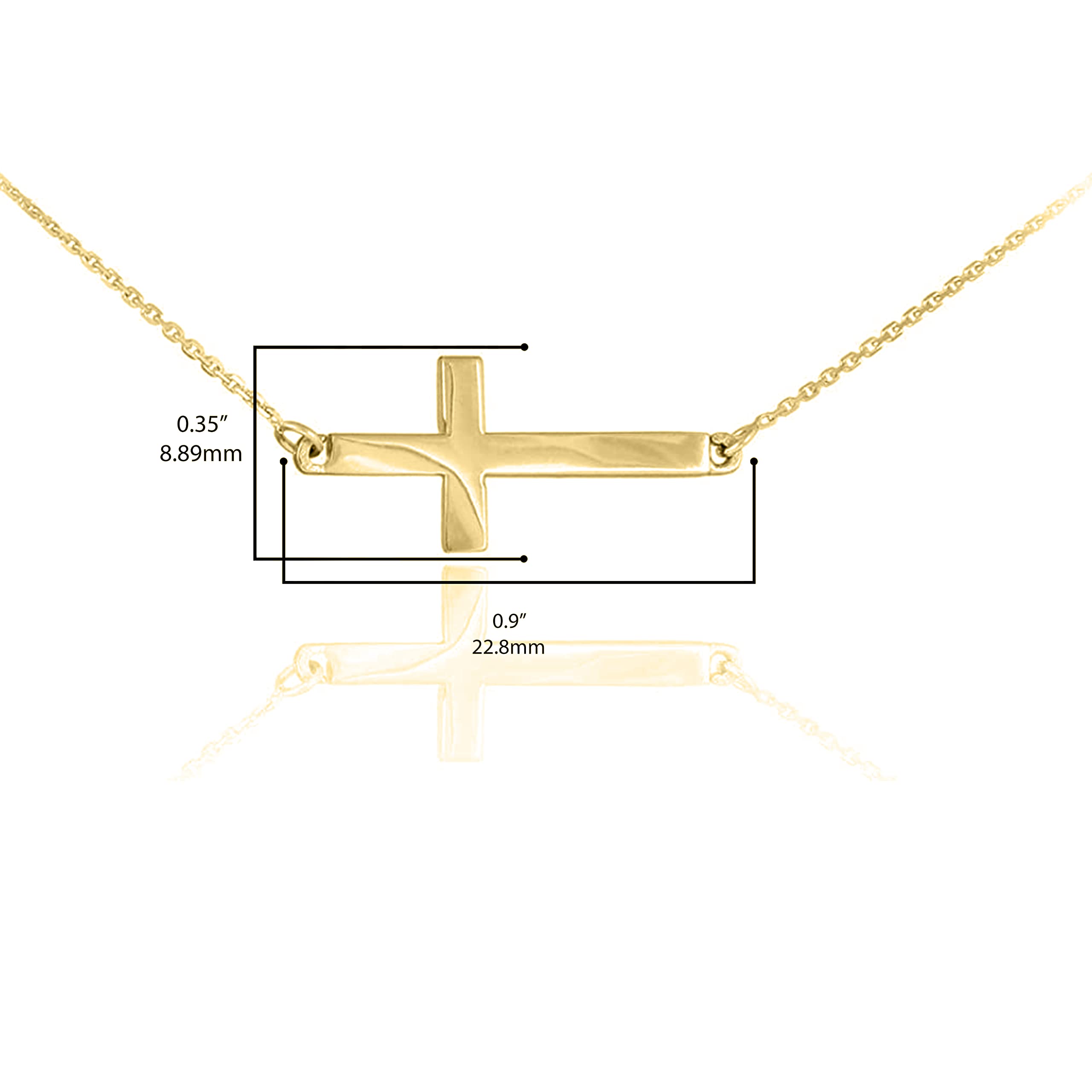 14k Yellow Gold Classic Horizontal/Sideways Cross Necklace on Rolo Chain - 16"