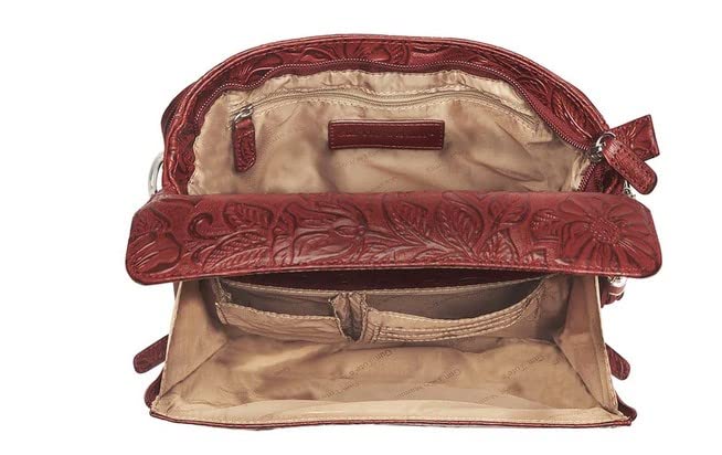 Gun Toten Mamas Tooled Cowhide Handbag, Black Cherry, One Size