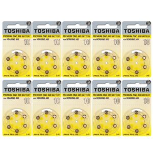 toshiba hearing aid batteries size 10, pr70, (60 batteries)