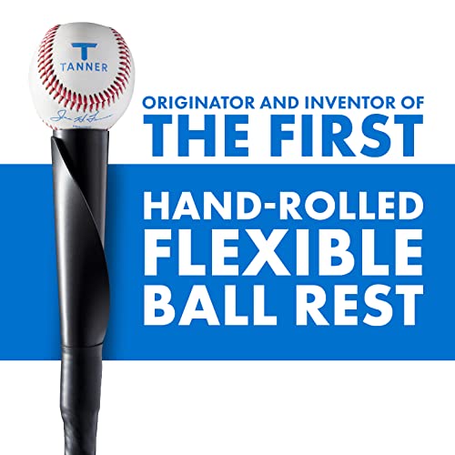 Tanner Tee The Original Professional - Style Baseball Tee Softball Adult Batting Tee with Durable Composite Base, Hand-rolled Flexible Rubber Ball Rest, Adjustable: 26" to 43", Durable Steel Stem