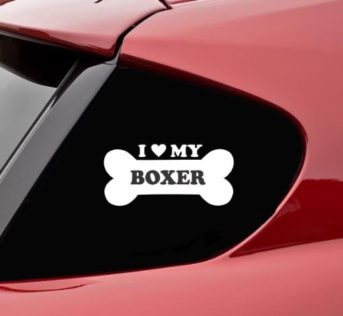 I love my BOXER dog pet paw bone vinyl decal bumper sticker