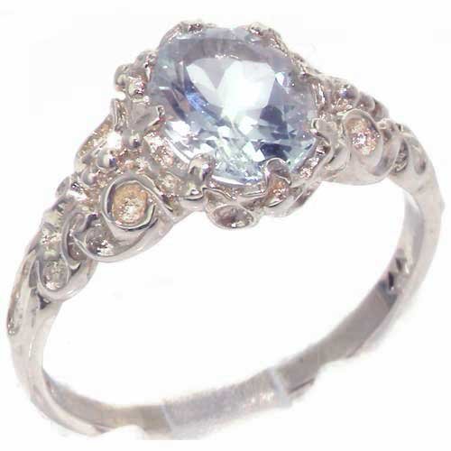 LetsBuyGold 925 Sterling Silver Real Genuine Aquamarine Womens Promise Ring - Size 9