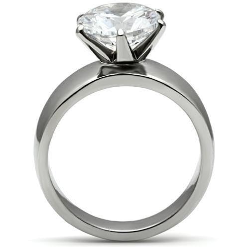 Lanyjewelry Wide Band Big Solitaire 3.5 Carat CZ Womens Stainless Steel Wedding Ring-7