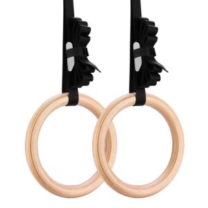 yimidear wood olympic rings, gymnastic rings with buckle straps, wooden fitness gym rings for strength training, crossfit, pull ups and dips (2.8cm)