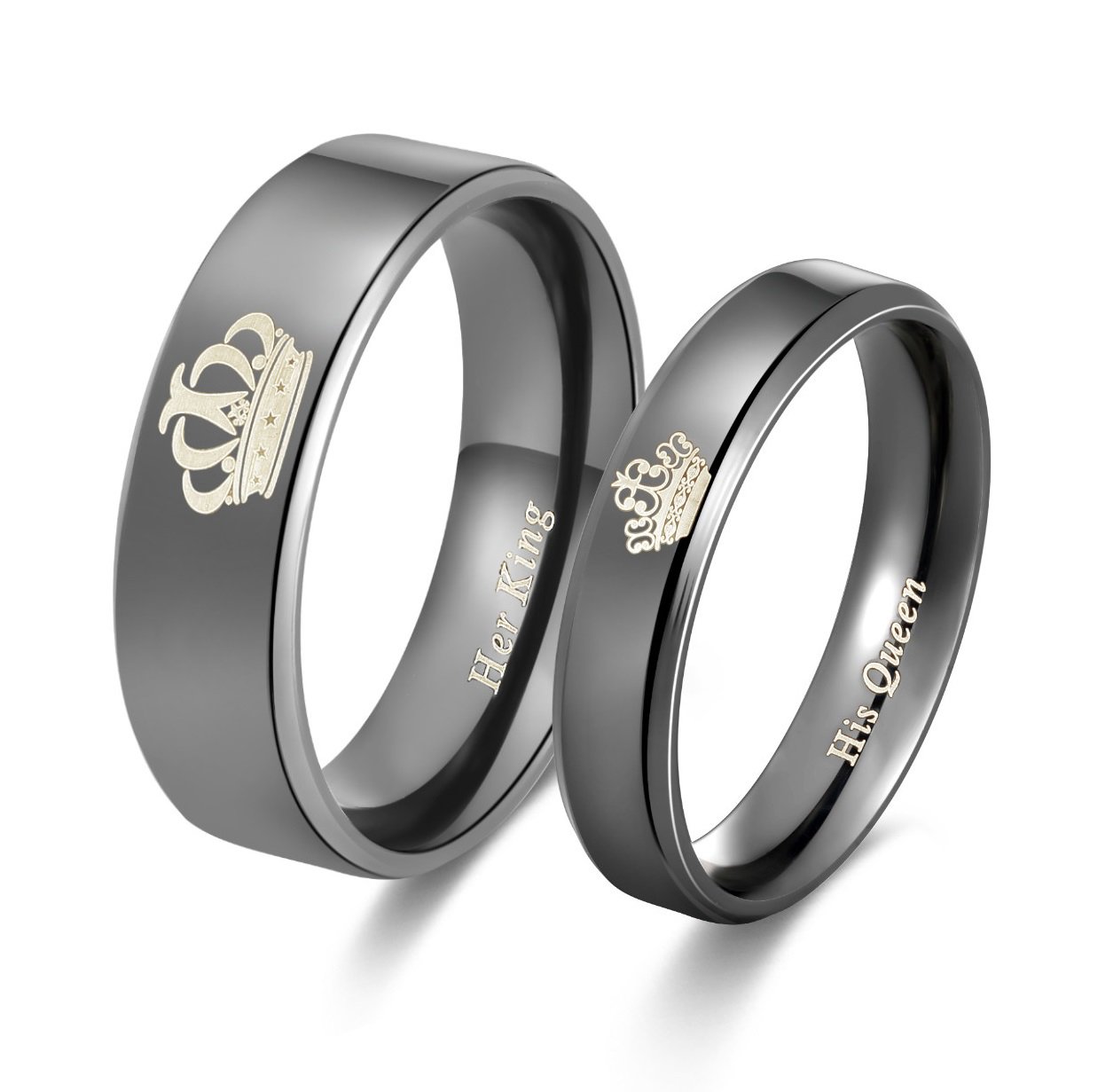 SunnyHouse Jewelry His or Hers Matching Set His Queen Her King Titanium Stainless Steel Couple Ring in a Gift Box