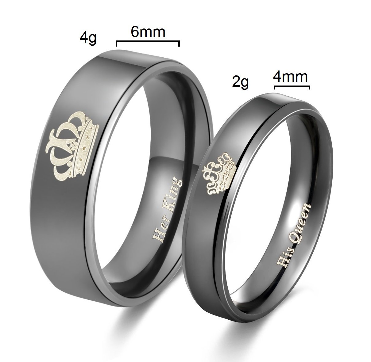 SunnyHouse Jewelry His or Hers Matching Set His Queen Her King Titanium Stainless Steel Couple Ring in a Gift Box