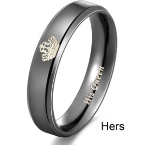 SunnyHouse Jewelry His or Hers Matching Set His Queen Her King Titanium Stainless Steel Couple Ring in a Gift Box