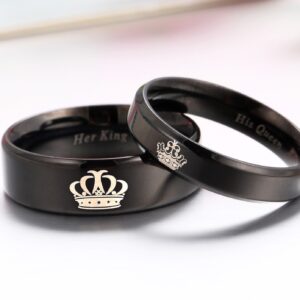 SunnyHouse Jewelry His or Hers Matching Set His Queen Her King Titanium Stainless Steel Couple Ring in a Gift Box