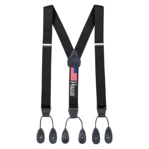 HOLD'EM Tuxedo Suspenders for Men Black Genuine Leather Button End 1.25 Inches Mens Braces Suspenders- Black (Regular 46" Long)