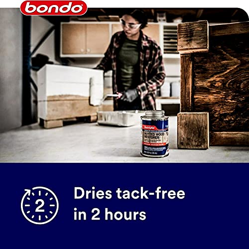 Bondo Rotted Wood Restorer, 8 fl oz., Penetrates into Spongy, Dry-rotted Wood Fibers Creating a Solid Surface, Dries clear and tack free, Water Resistant, Stainable and paintable (20131)