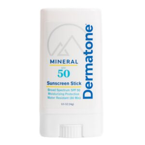 dermatone mineral sunscreen stick spf 50 | zinc oxide sunscreen stick for face and body, broad spectrum uva/uvb, reef safe, moisturizing, water resistant (80 min), fragrance free, 0.5 oz