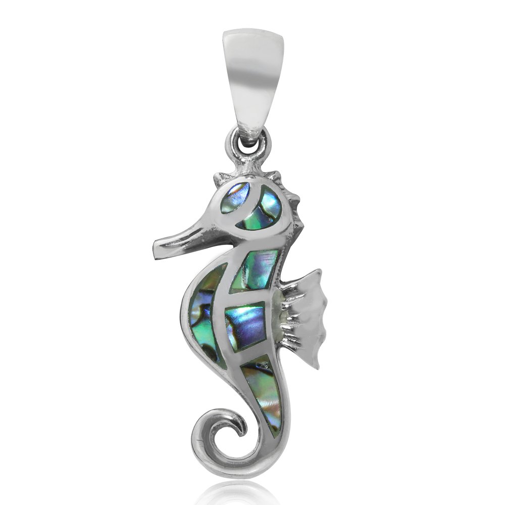 Silvershake Abalone Paua Shell Inlay 925 Sterling Silver Seahorse Pendant