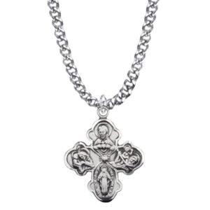 TrueFaithJewelry Sterling Silver 4 Way Medal Cross Pendant Necklace Religious Jewelry, 7/8 Inch