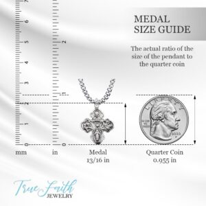 TrueFaithJewelry Sterling Silver 4 Way Medal Cross Pendant Necklace Religious Jewelry, 7/8 Inch