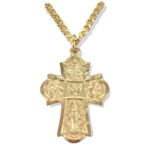 TrueFaithJewelry 12KT Gold Filled 5 Way Medal Cross Pendant Necklace Religious Jewelry, 15/16 Inch