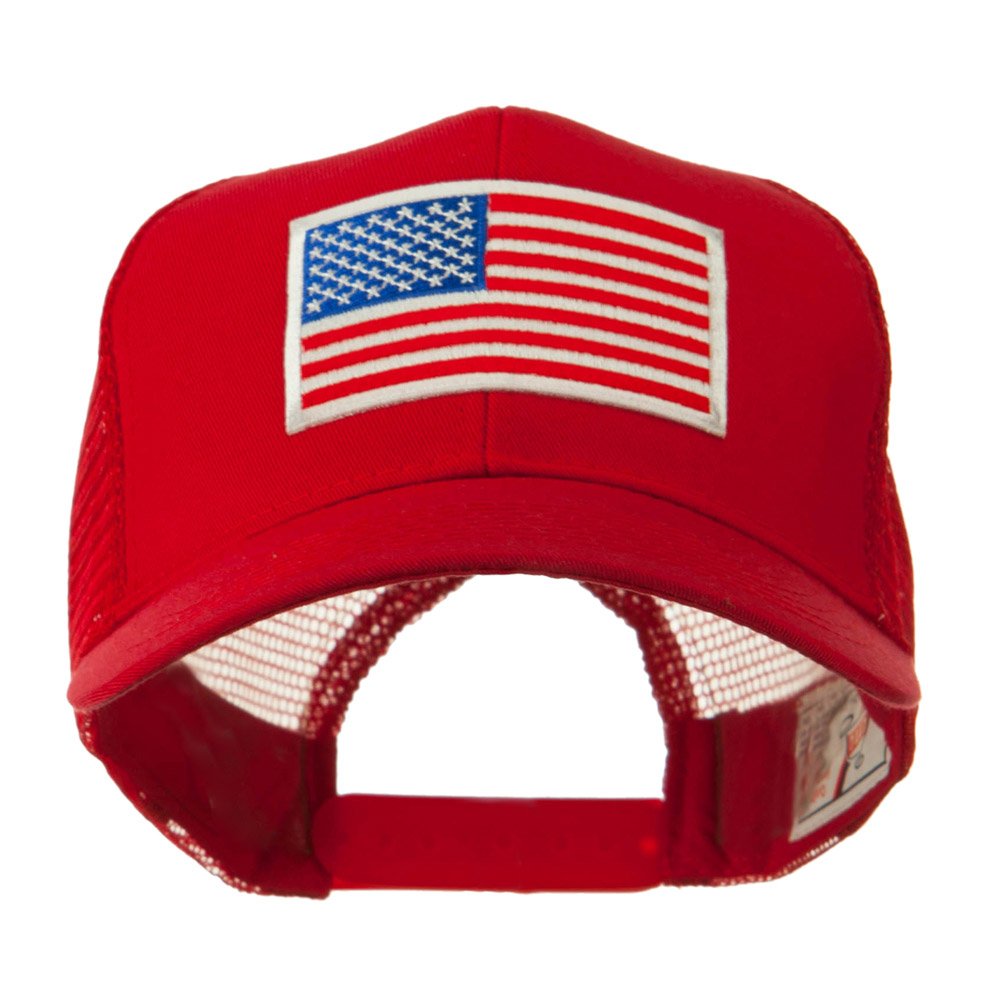 6 Panel Mesh American Flag White Patch Cap (One Size, Red)