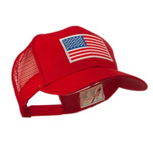 6 Panel Mesh American Flag White Patch Cap (One Size, Red)