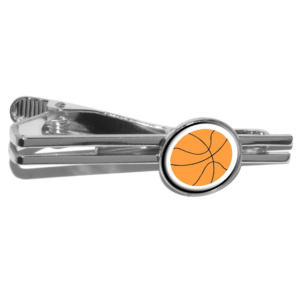 Basketball Round Tie Bar Clip Clasp Tack - Silver