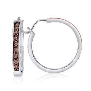 Hdiamonds 1/10 Carat Total Weight (cttw) 925 Sterling Silver Diamond Hoop Earrings For Women, Available With Black, Blue, Brown & White Diamonds