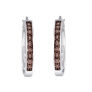 Hdiamonds 1/10 Carat Total Weight (cttw) 925 Sterling Silver Diamond Hoop Earrings For Women, Available With Black, Blue, Brown & White Diamonds