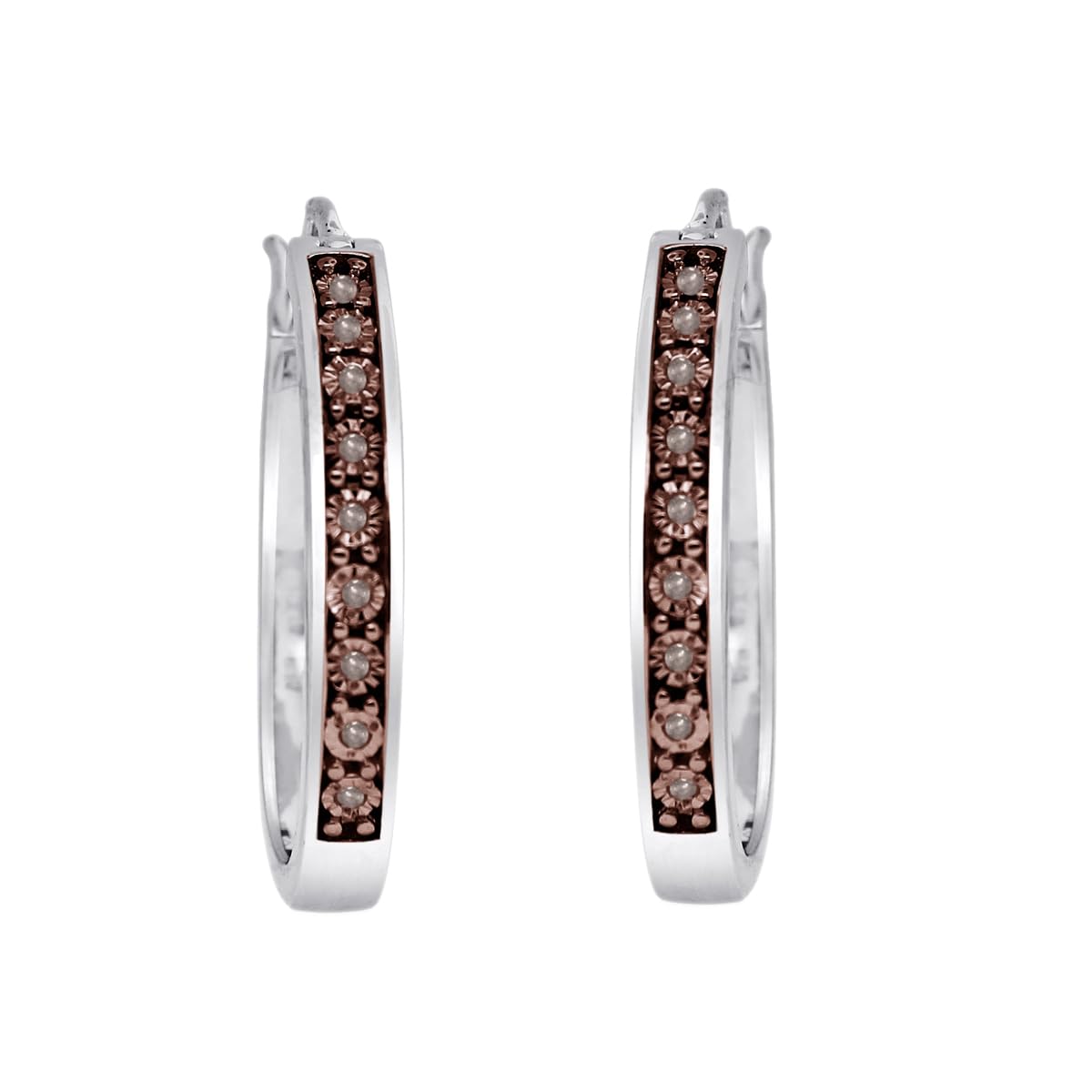 Hdiamonds 1/10 Carat Total Weight (cttw) 925 Sterling Silver Diamond Hoop Earrings For Women, Available With Black, Blue, Brown & White Diamonds