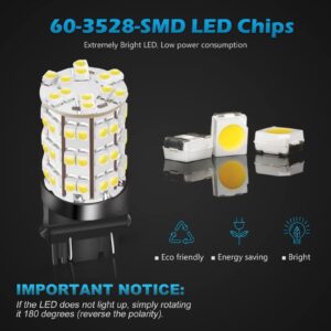 3157 3156 4114 Daytime Running Light Bulbs DRL Driving Light 60LED 3528-SMD 6000K Xenon White Ultra Bright Car Led Bulbs (Pack of 2)