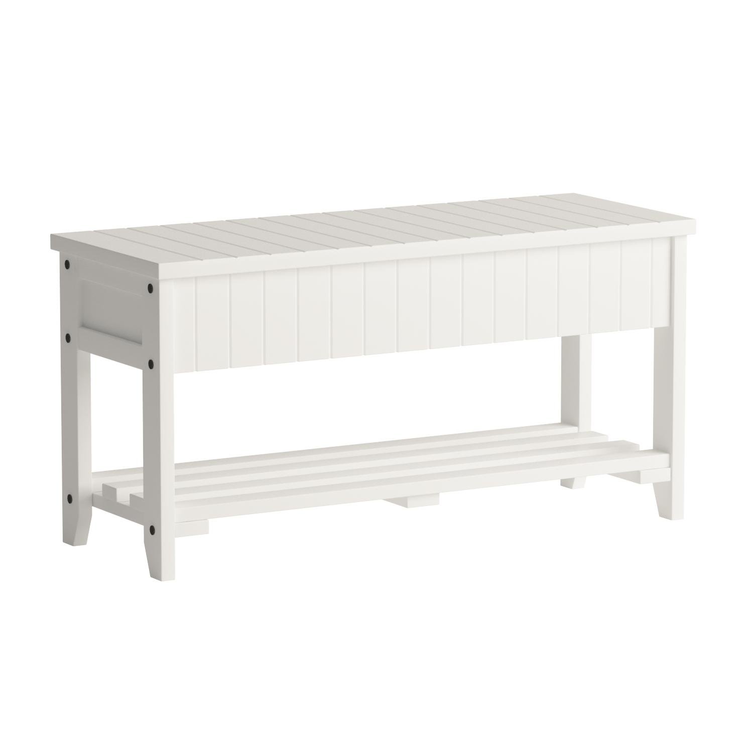 Roundhill Furniture Quality Solid Wood Shoe Bench with Storage, White