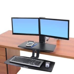 Ergotron – WorkFit-A Dual Monitor Standing Desk Converter, Sit Stand Workstation for Tabletops – Suspended Keyboard Tray