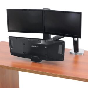 Ergotron – WorkFit-A Dual Monitor Standing Desk Converter, Sit Stand Workstation for Tabletops – Suspended Keyboard Tray