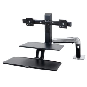 Ergotron – WorkFit-A Dual Monitor Standing Desk Converter, Sit Stand Workstation for Tabletops – Suspended Keyboard Tray