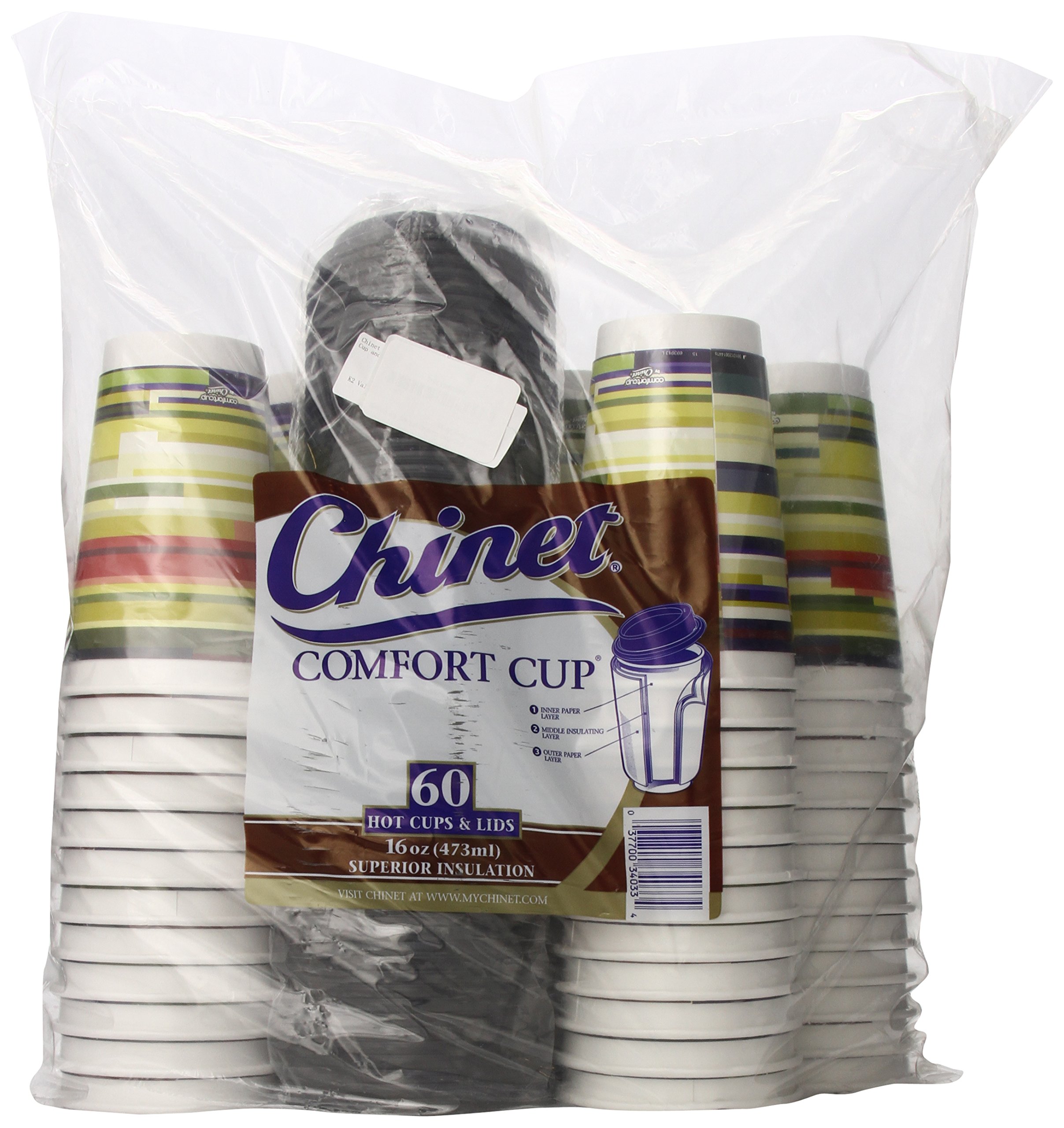 Chinet Comfort Cup and Lids, 60 Count 16 oz (Styles May Vary)