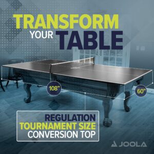 JOOLA Table Tennis Conversion Top with Net Set - Full Sized MDF Ping Pong Table Top for Pool Table - Quick Assembly with Foam Backing to Protect Billiard Table