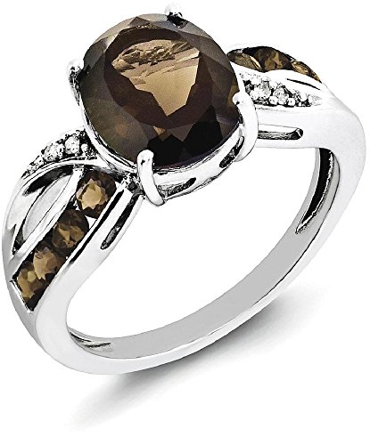 IceCarats 925 Sterling Silver Diamond Brown Smoky Quartz Ring Gemstone Band Size 10