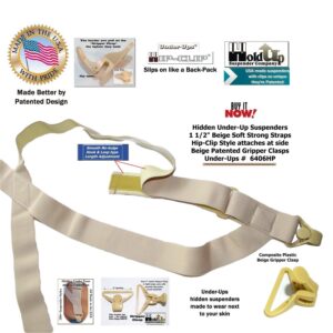 Holdup Tan 1 1/2" Hip-Clip Style Under-Ups Suspenders for Men with the Patented Composite plastic Gripper Clasps