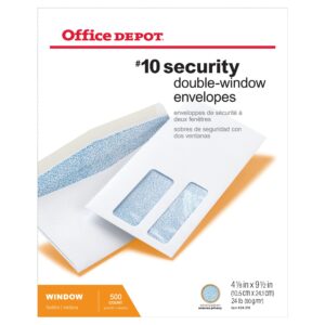 Office Depot Double-Window Envelopes, 10 (4 1/8in. x 9 1/2in.), White, Gummed, Box Of 500, 12018