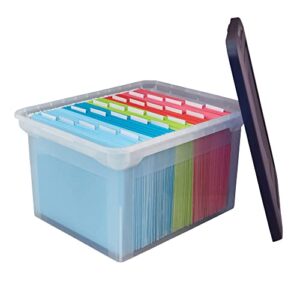 Office Depot Stackable File Tote Box, Letter/Legal Size, 10 13/16in.H x 14 1/8in.W x 18in.D, Blue/Clear, 170007