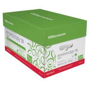 Office Depot EnviroCopy 30 Paper, 8 1/2in x 11in, 20 Lb, 30% Recycled, FSC Certified, 500 Sheets Per Ream, Case Of 10 Reams, 651001OD