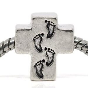 Sexy Sparkles European Foot Print on Cross Charm Spacer Bead for Snake Chain Charm Bracelet