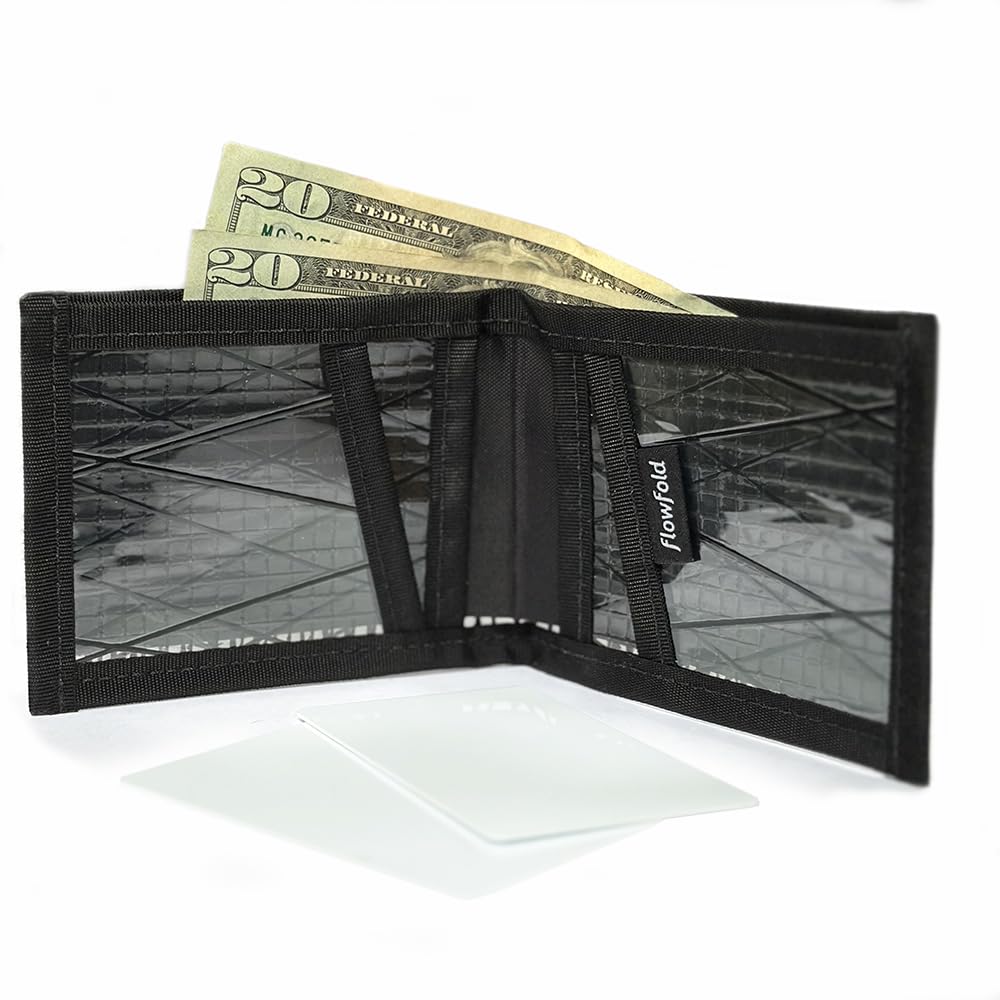 Flowfold Recycled Sailcloth Wallets - Vanguard Bifold Wallet, Front Pocket Wallet, Slim Minimalist Wallets Made in USA (Black Sailcloth)