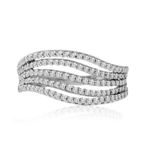 hdiamonds 1/2 carat total weight (cttw) 10k white gold diamond multi-row wave ring for women (size: 8)