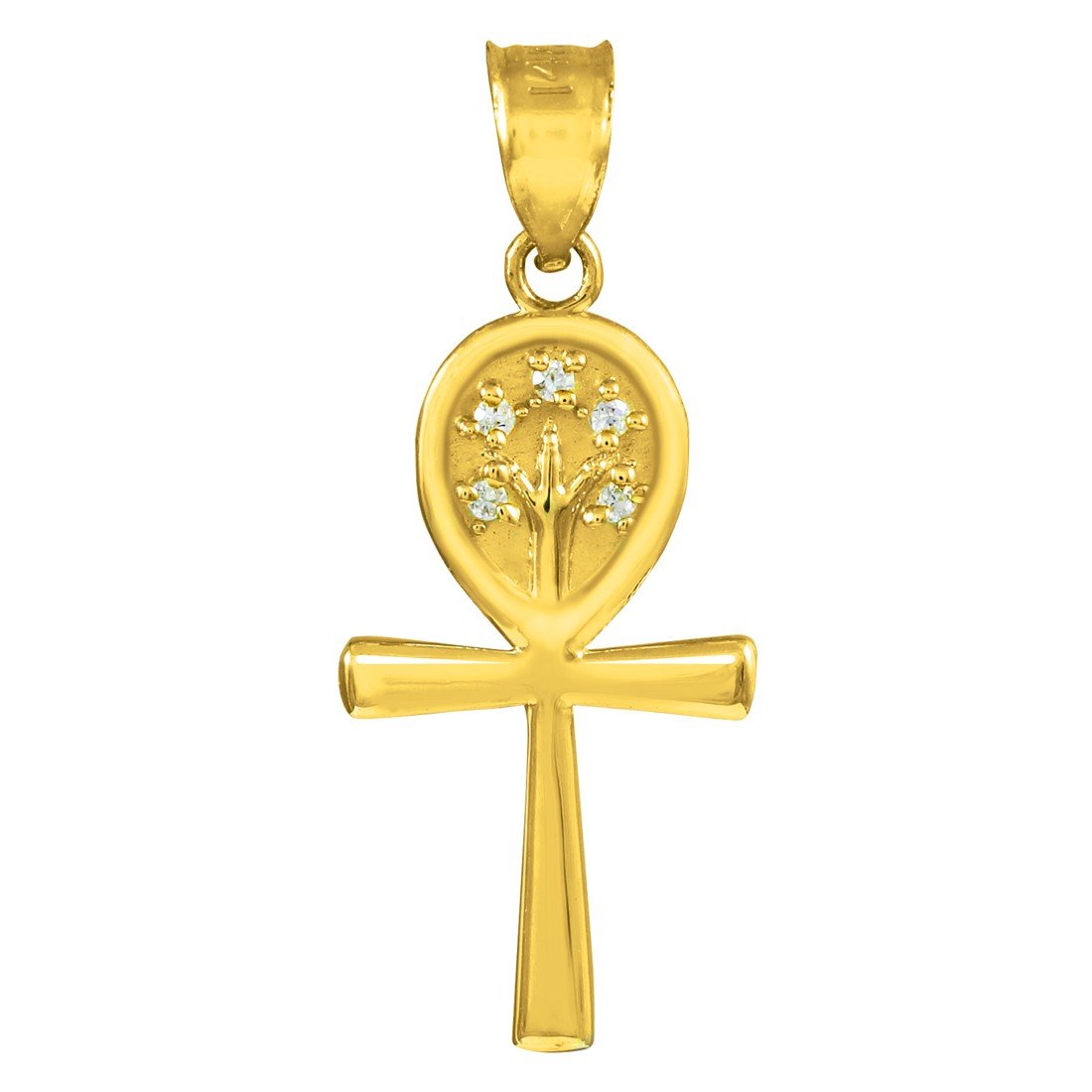 10k Yellow Gold Charm Ankh Cross Tree of Life CZ Pendant