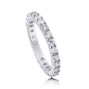 berricle sterling silver wedding rings pave set cubic zirconia cz eternity ring for women, rhodium plated size 6.5