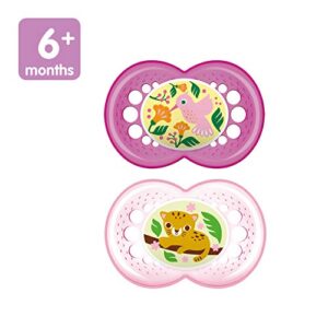 MAM Original Baby Pacifier, Nipple Shape Helps Promote Healthy Oral Development, Sterilizer Case, 2 Pack, 6-16 Months, Crystal/Girl. 6-16- (Pack of 2)