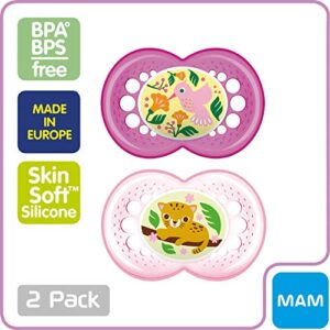 MAM Original Baby Pacifier, Nipple Shape Helps Promote Healthy Oral Development, Sterilizer Case, 2 Pack, 6-16 Months, Crystal/Girl. 6-16- (Pack of 2)