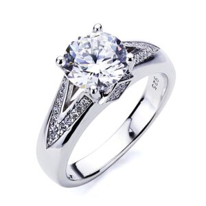 platinum plated sterling silver ring 2 ct cz stone v pave design band solitaire wedding engagement ring (size 5 to 9), 8