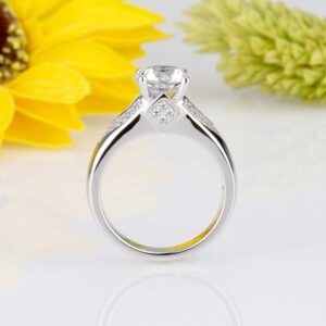 Platinum Plated Sterling Silver Ring 2 CT CZ Stone V Pave Design Band Solitaire Wedding Engagement Ring (Size 5 to 9), 8